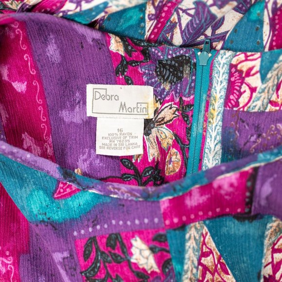 Vintage 90s Jumpsuit Sleeveless Purple Pink Green Floral Boho Women's 16 - Picture 3 of 3